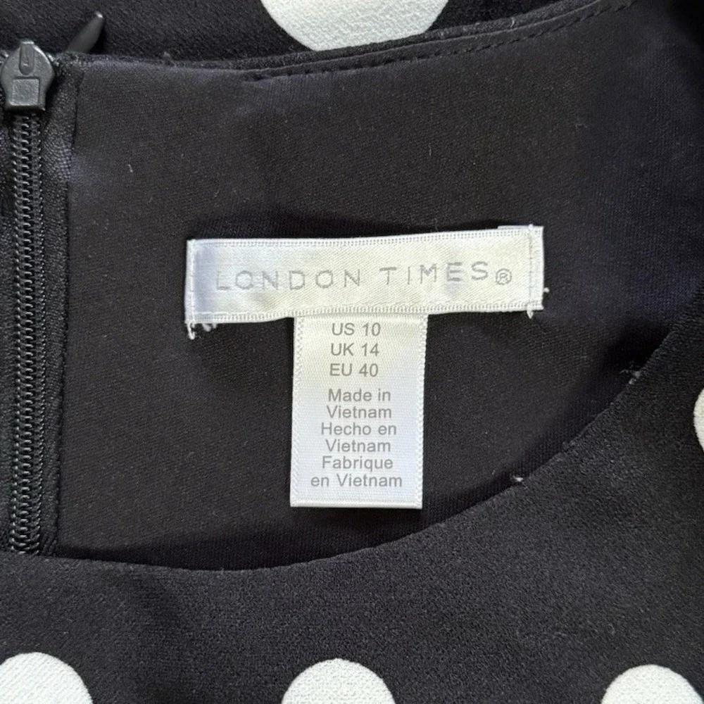 London Times Women's Size 10 Black & White Polka Dot Fit & Flare Dress